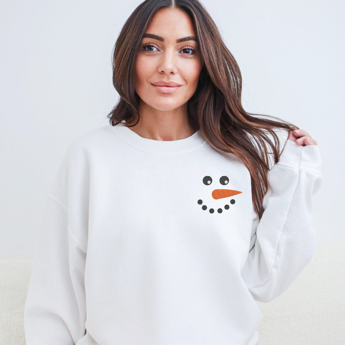 Embroidered Snowman Face - Women's Graphic Sweatshirt