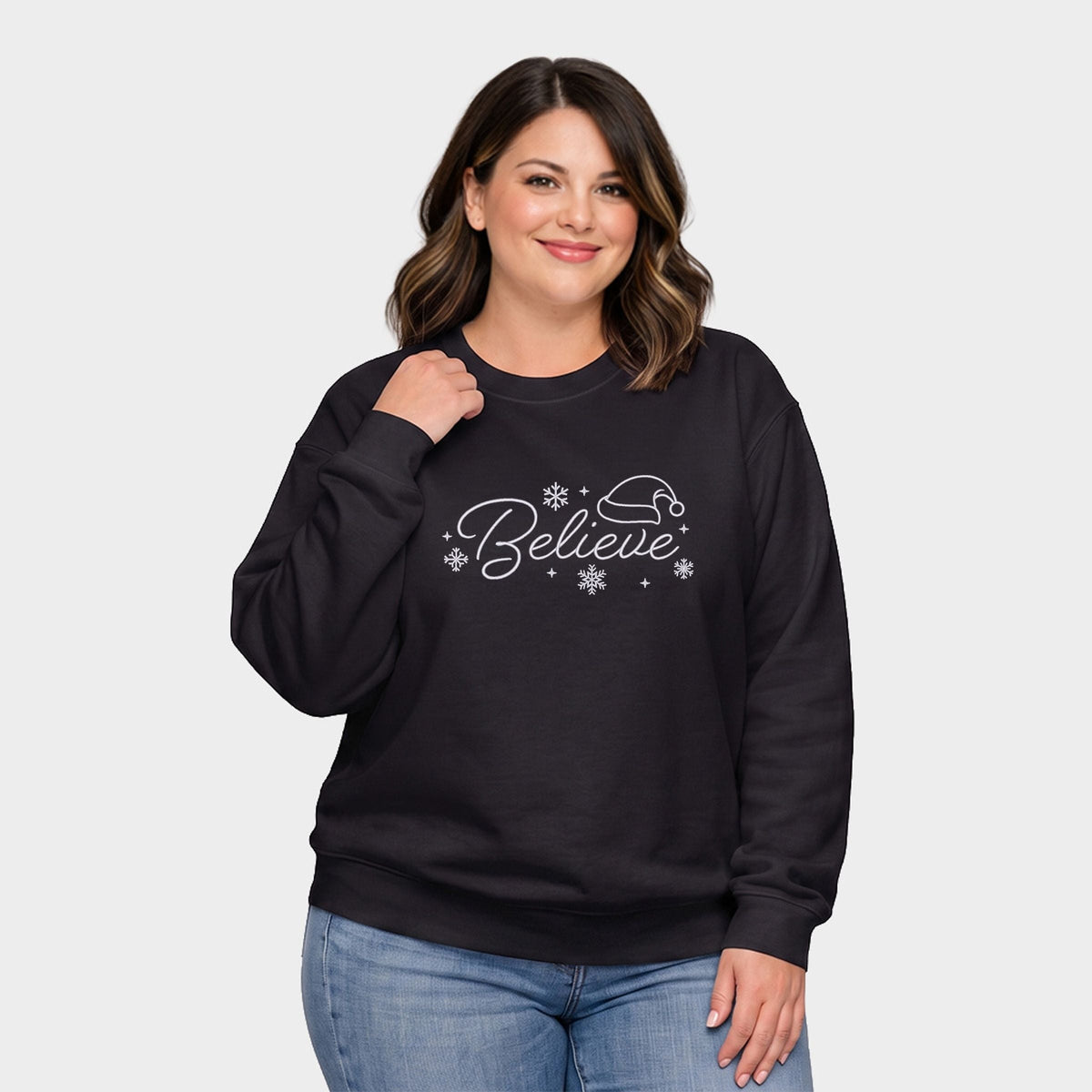 Embroidered Believe Snowflake - Women's Plus Sized Graphic Sweatshirt