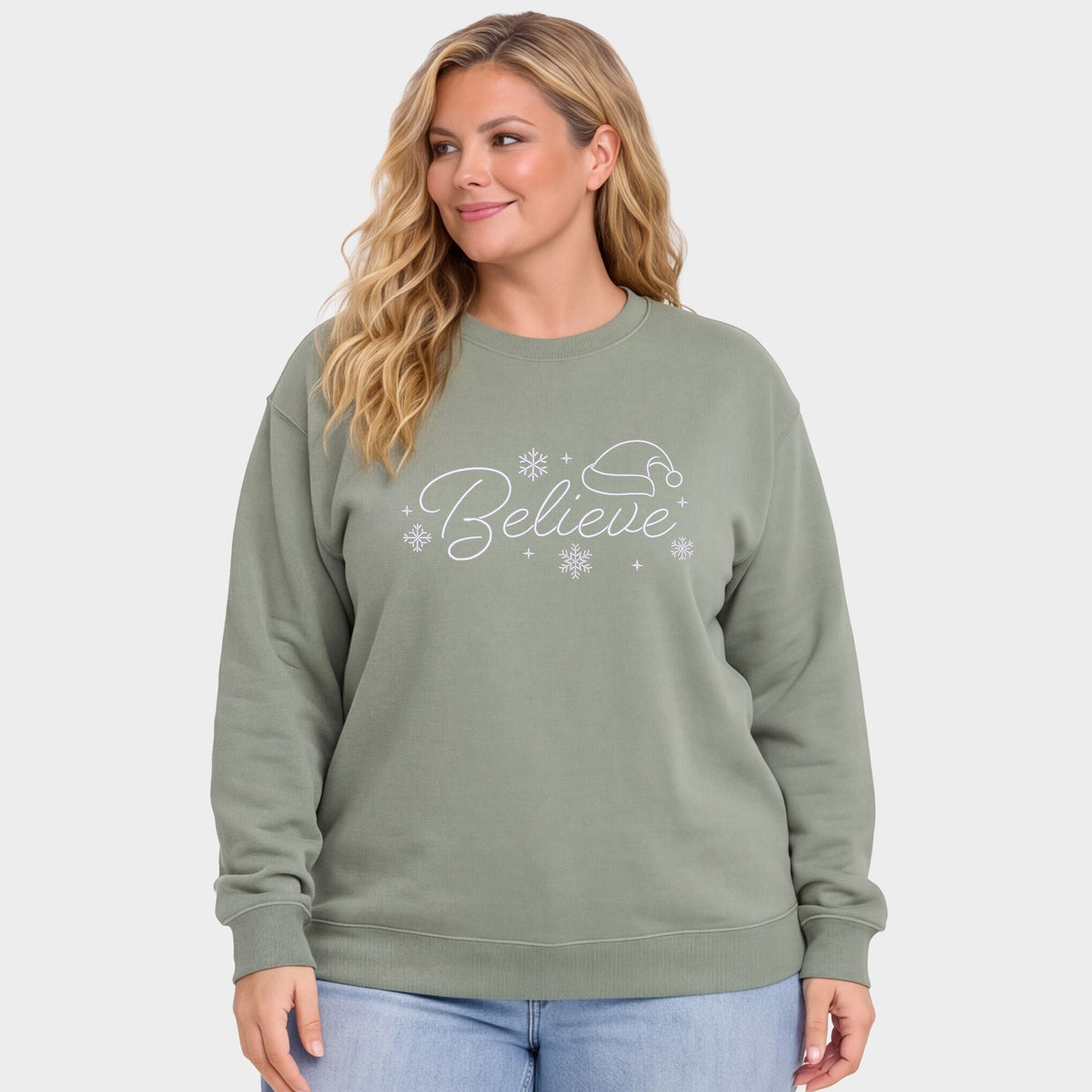 Embroidered Believe Snowflake - Women's Plus Sized Graphic Sweatshirt