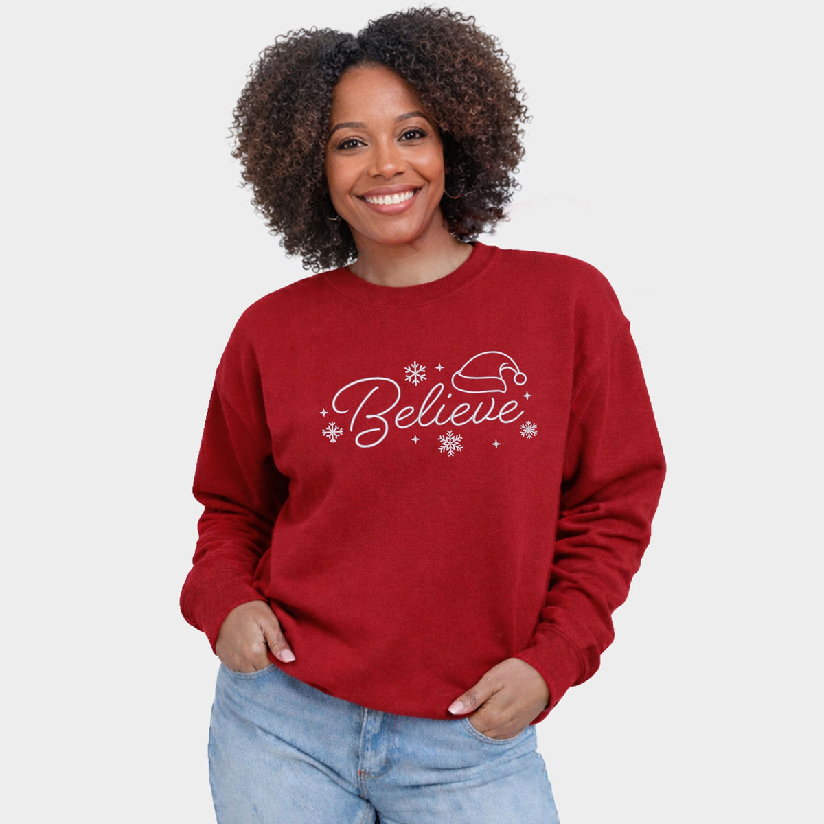 Embroidered Believe Snowflake - Women's Graphic Sweatshirt