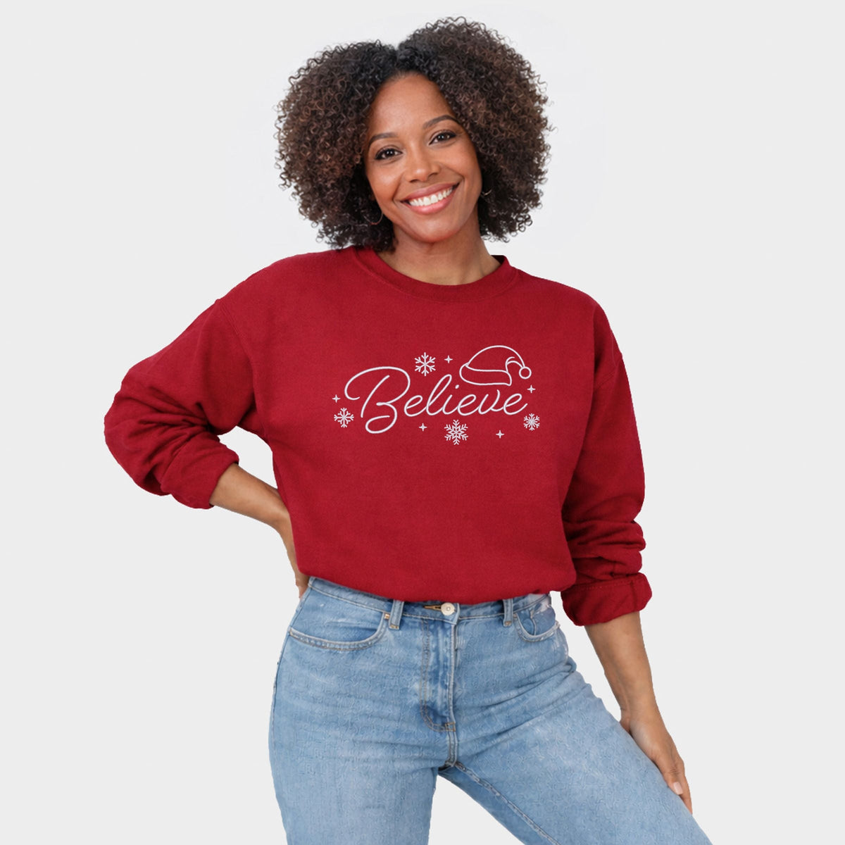 Embroidered Believe Snowflake - Women's Graphic Sweatshirt