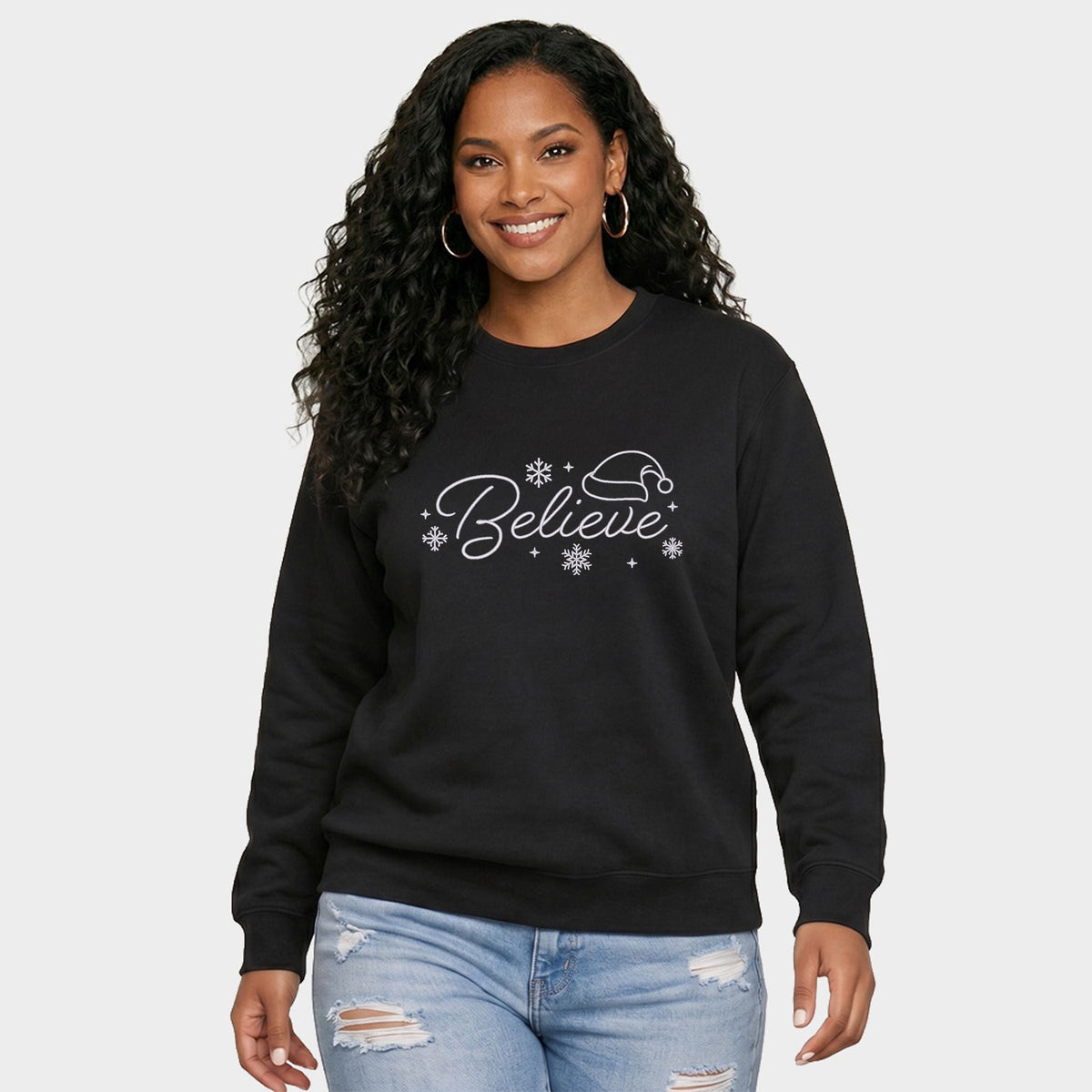 Embroidered Believe Snowflake - Women's Graphic Sweatshirt