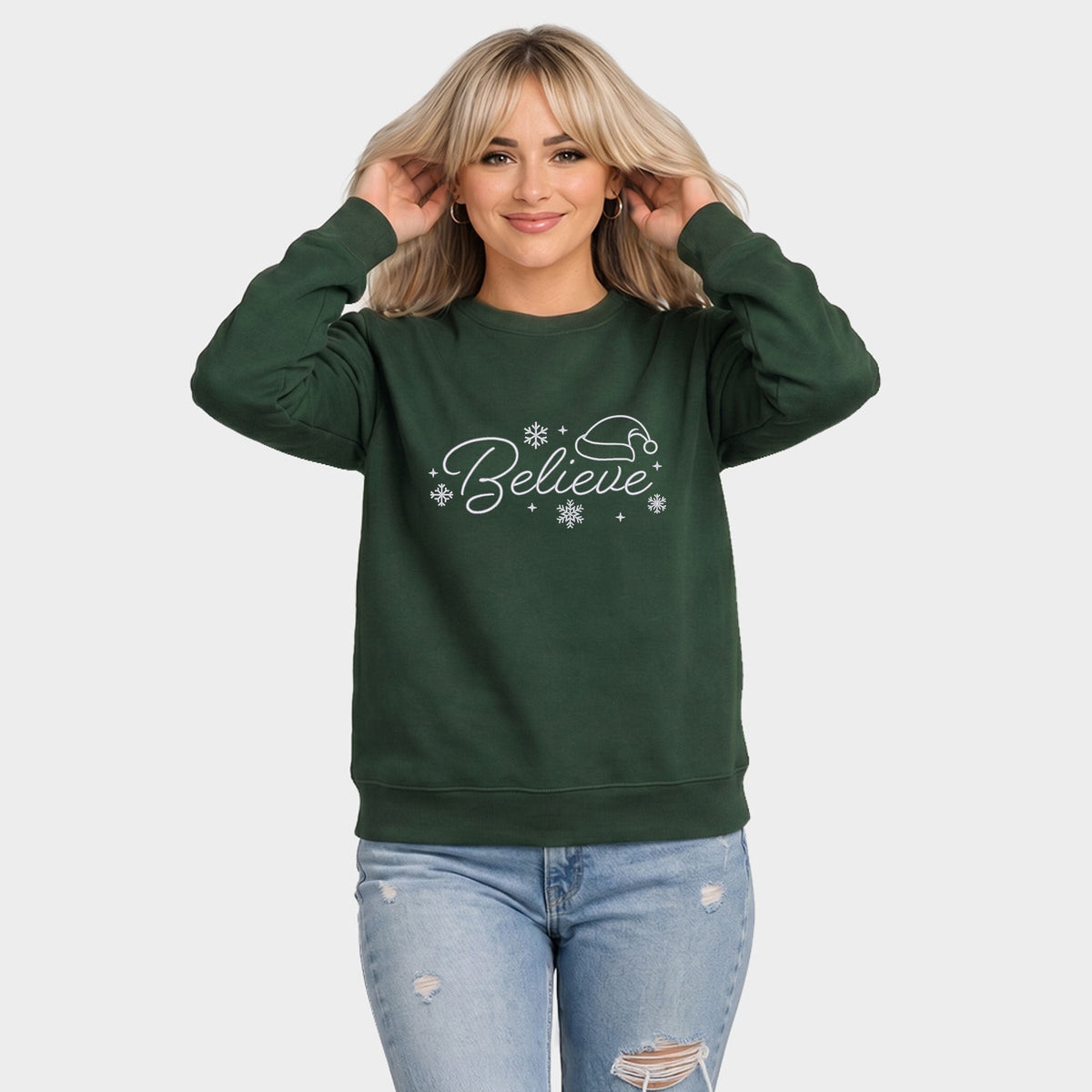 Embroidered Believe Snowflake - Women's Graphic Sweatshirt