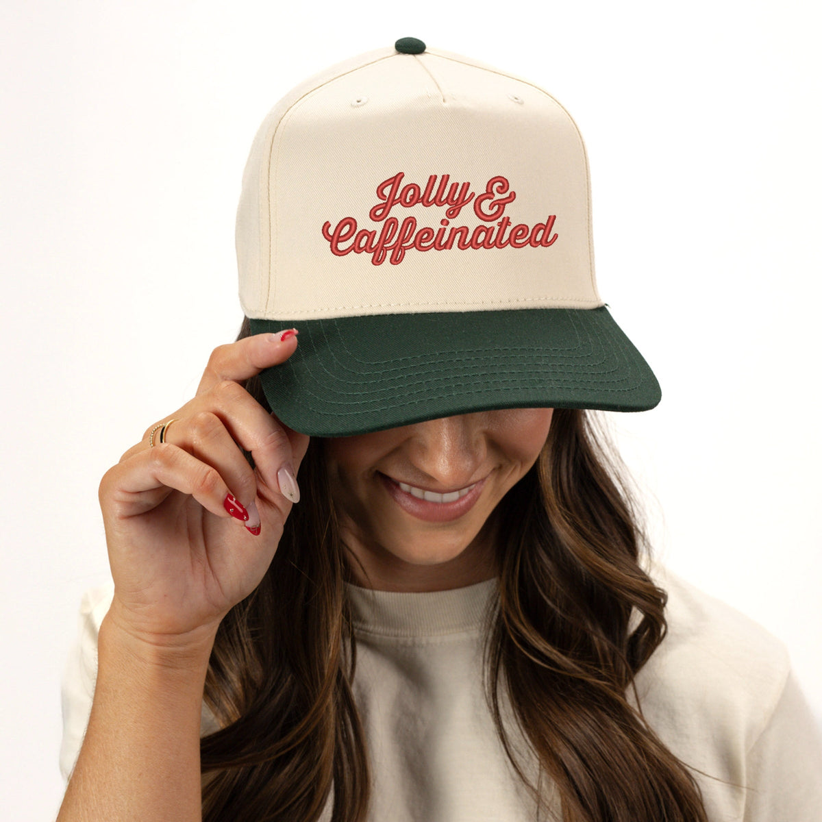 Embroidered Jolly & Caffeinated - Women's Canvas Trucker Hat