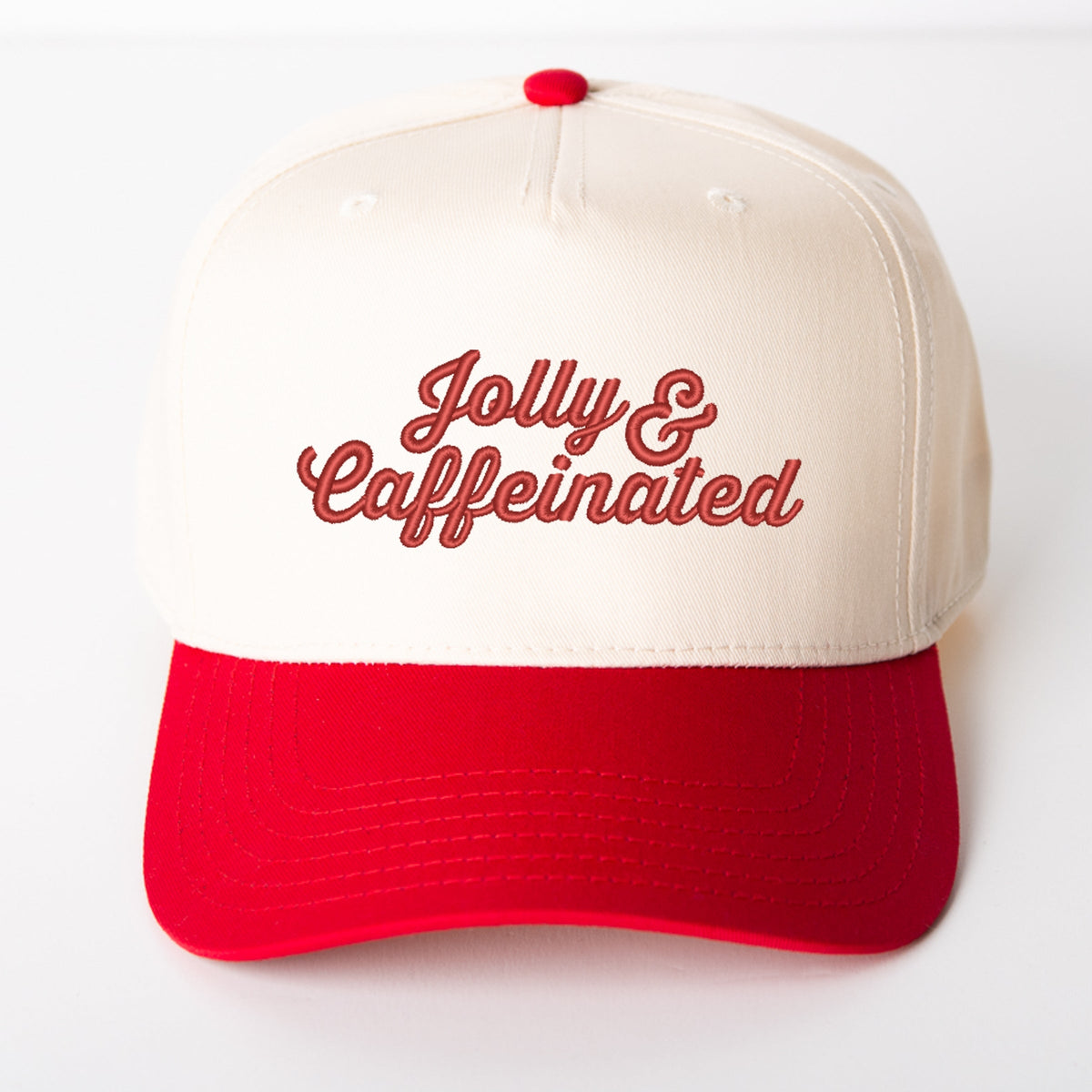 Embroidered Jolly & Caffeinated - Women's Canvas Trucker Hat