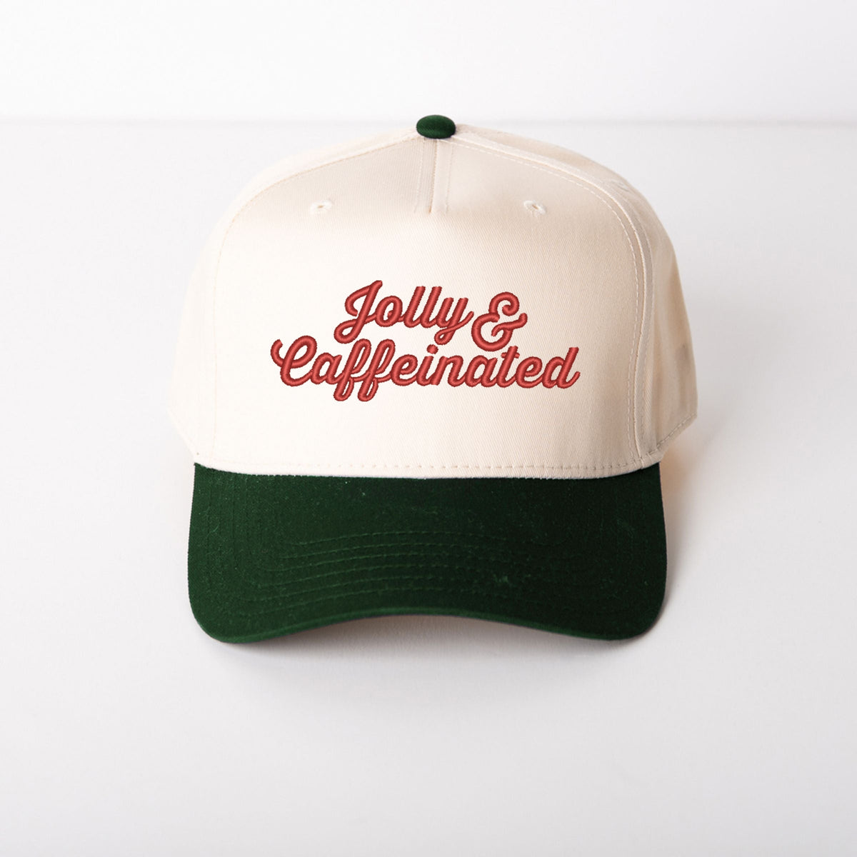 Embroidered Jolly & Caffeinated - Women's Canvas Trucker Hat