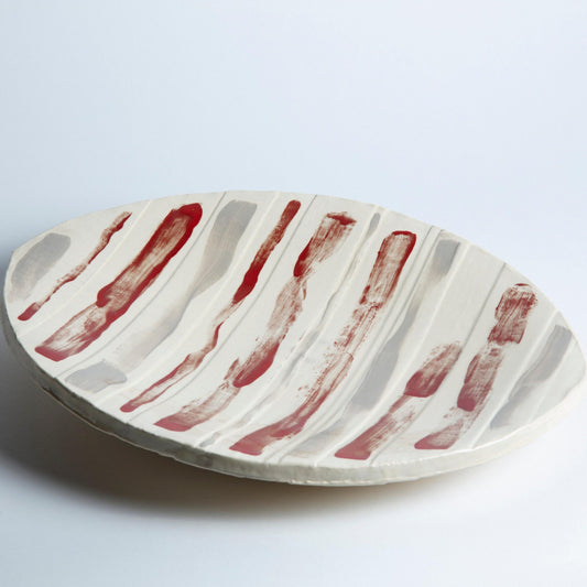 Coral & Grey Ceramic Serving Plate